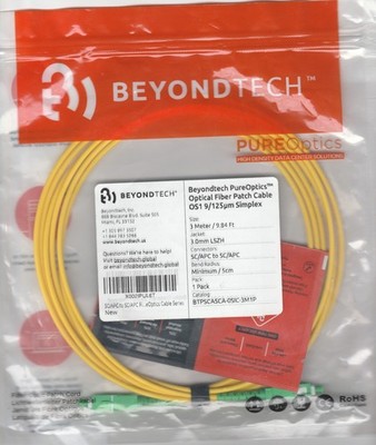 Beyondtech PureOptics Optical Fiber Patch Cable OS1 9/125um Simplex 3 Meter