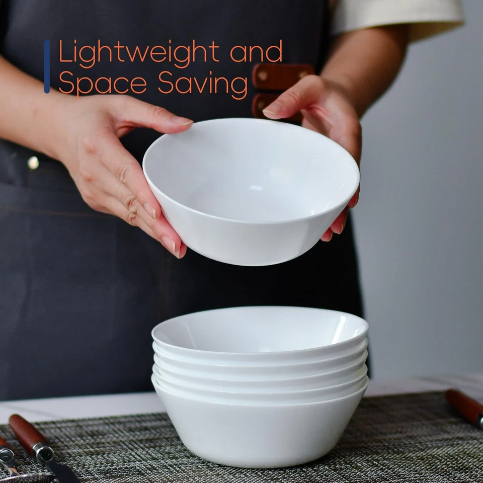 4 Bols à Céréales Blanc 473ml Verre Opale Bols Rondes Passe au micro-ondes et... - Photo 4/4