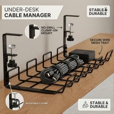 Under Desk Cable Management Tray Clamp On Metal Wire Organizer No Drill Shelf