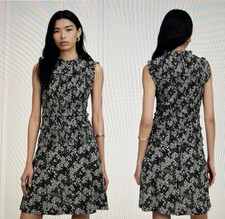 Madewell Smocked Crewneck Sleeveless Mini Dress in Floral Black White Sz 2 NU575