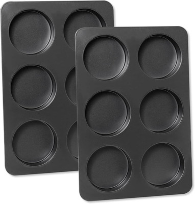 2 Pcs English Muffin Pans, 3.6 Inch Non-Stick 6 Cup Straight Side Cupcake Pan, H