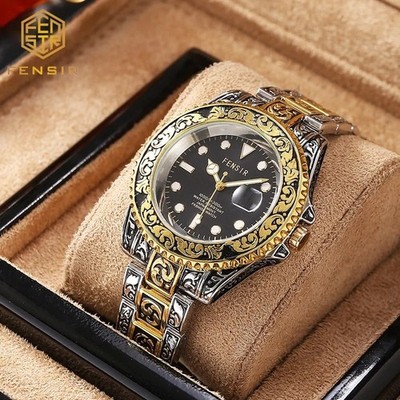EDLE Gold Armbanduhr Glanz Kultur Retro Japanisch Quartz Männer Carved