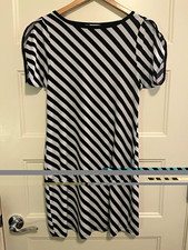 Michael Michael Kors Black/White Striped Shift Knee Dress Tulip Sleeve Small