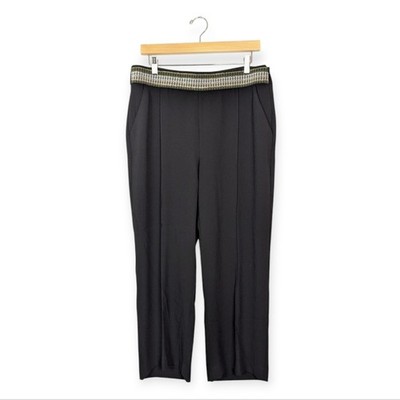 Mos Mosh Womens Pants Black Loey Embroidered Waist Trousers Pants Size 42