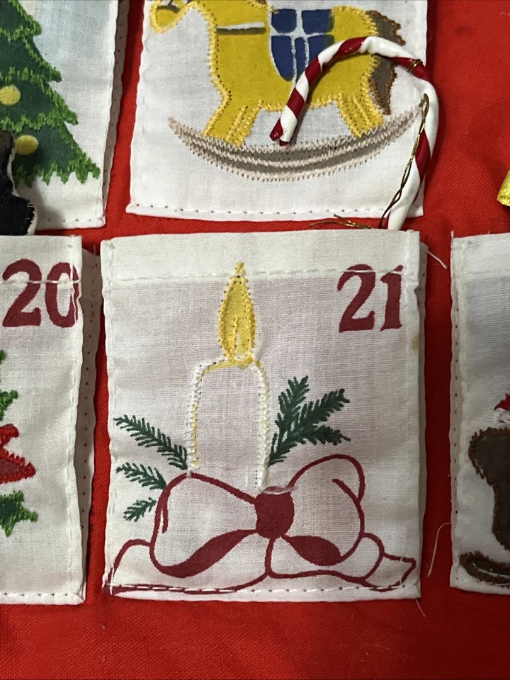 Vintage Christmas Tree Stitched Advent Calendar With Pockets & Fabric Ornaments - Image 4 of 4