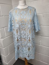 Boohoo Pale Blue Lace Overlay Short Shift Dress Size 20 BNWT. PD