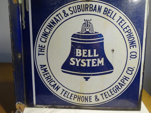 Antique "THE CINCINNATI & SUBURBAN BELL TELEPHONE CO. SIGN" Fl Dbl Sd PORCELAIN - Picture 2 of 8