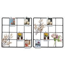 2Pcs Wire Wall Grid Panel, 8" x 8" Metal Photo Display Grid with Hook, Black