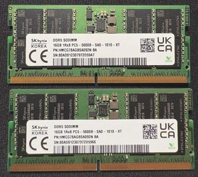 SK Hynix 32GB Kit (2x16GB)DDR5-5600 CL46 SODIMM Memory Laptop RAM TESTED WORKING