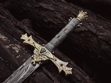 Ornate Medieval King’s Crown Sword Replica with Engraved Blade and Regal Details