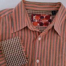 Robert Graham Shirt Mens XL Orange Striped Long Sleeve Flip Cuff Button Up