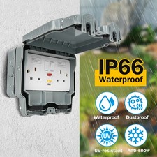 OUTDOOR SOCKET WEATHERPROOF STORM DOUBLE SWITCHED RCD SOCKET 13 AMP 2 GANG IP66