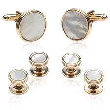 Mother of Pearl and Gold Tuxedo Cufflinks and Studs Formal Set with Gift Box