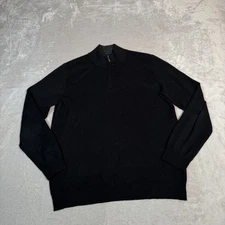 Club Room Sweater Mens Large Black Cashmere Luxury 1/4 Zip Mock Neck Preppy