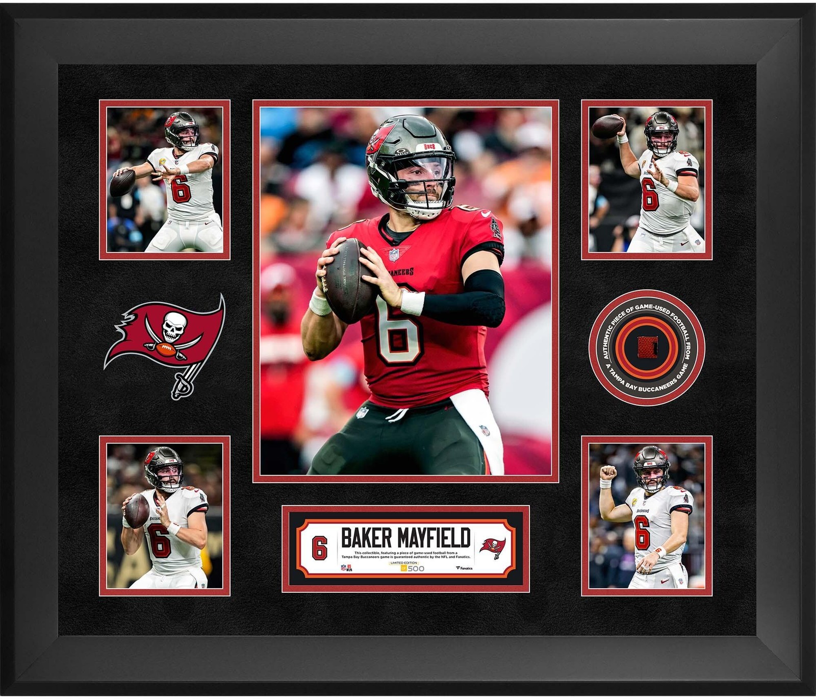 Baker Mayfield Buccaneers Framed 20x24 5-Photo Collage w/Piece GU Ball - LE 500