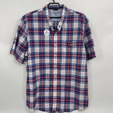 New US POLO ASSN Mens Short Sleeve Shirt Size 3X Plaid Cotton Blend Button Front