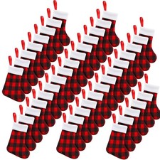 36 Pieces Plush Cuff Christmas Mini Stockings 7 Inch Buffalo Plaid Hanging St...