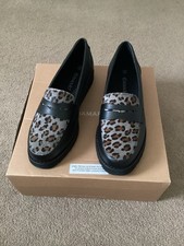 DAMART MOCCASIN BLACK WITH ANIMAL PRINT LEATHER UK SIZE 6 EU39 BRAND NEW BOXED