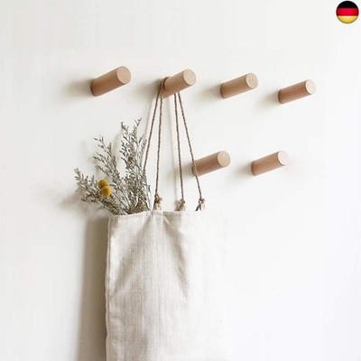 Pack of 6 Round Wooden Wall Hooks, Decorative Coat Hooks, Vintage Coat Hooks, Wo