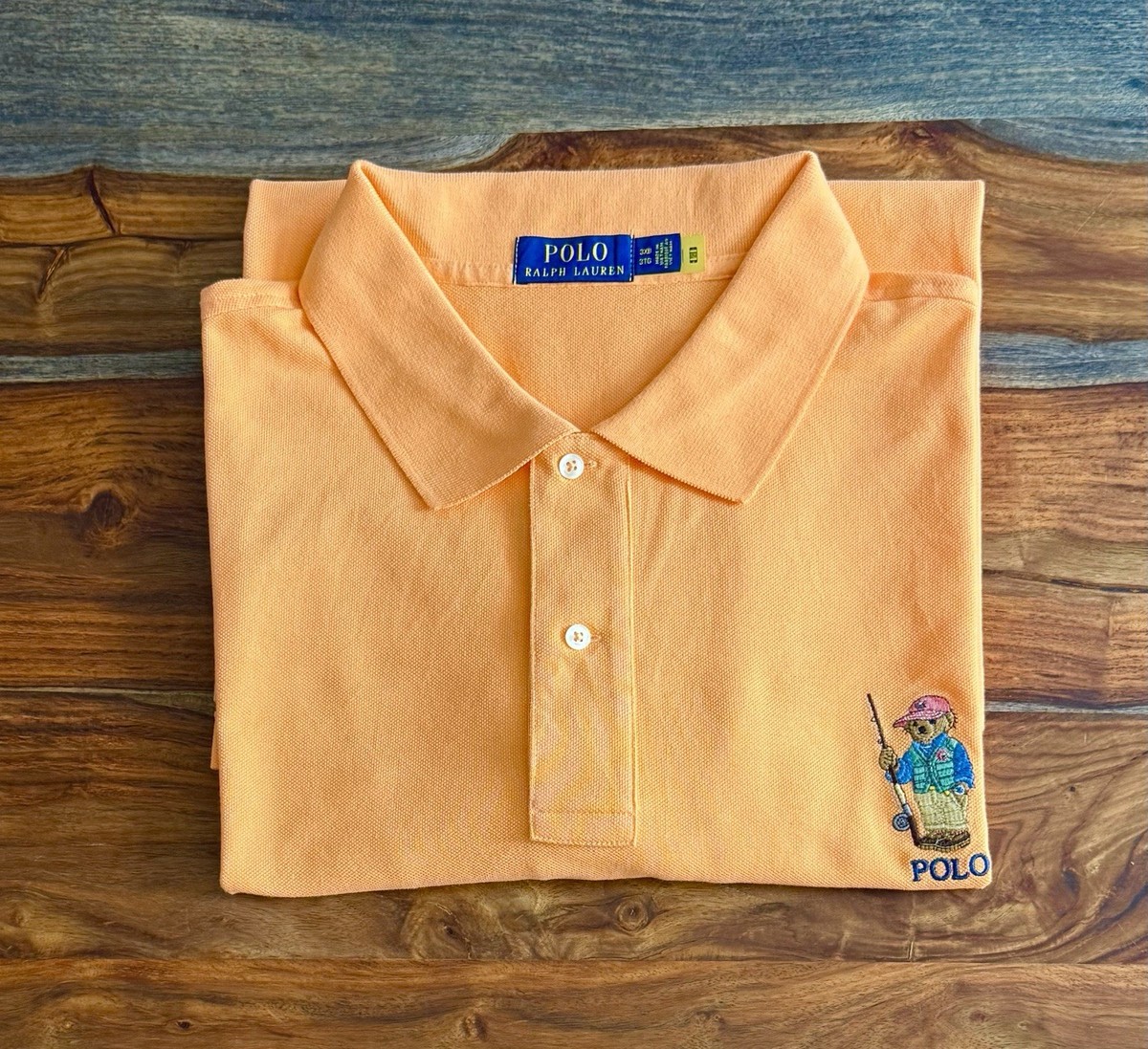 Ralph Lauren Classic Fit Polo Fishing Bear Mesh Shirt Orange Men's