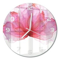 Runde Glas-Wanduhr Aus Glas Runde Wanduhr Rosa Blume WeißE Zeiger Fi30 Cm
