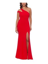 XSCAPE Womens Red Thigh High Slit Lined Sleeveless Formal Gown Dress 2