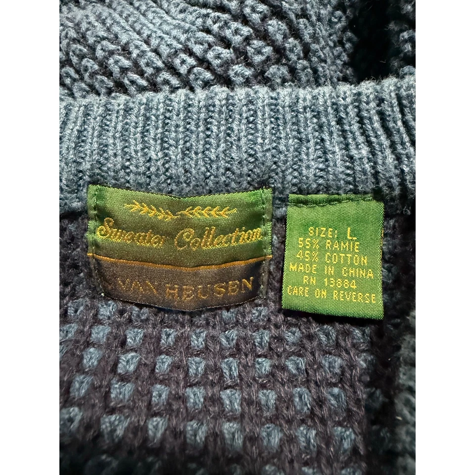 VTG Sweater Collection Van Heusen Fisherman Mens Size Large Blue Heavy Crew Neck - Image 2 of 4