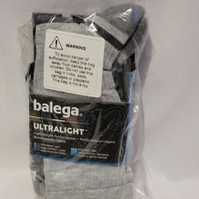 Balega Ultralight Socks Mens XL Gray Lightweight Running Crew Cushioned Moisture