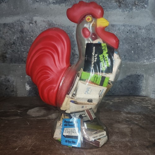 vintage 10" plastic ROOSTER filled with vintage matchbooks packs of matches - Picture 1 of 8