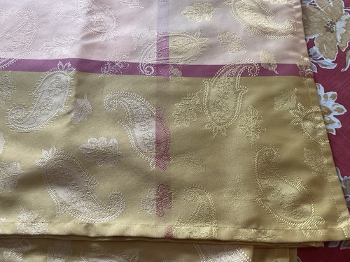 Nydel Tablecloth Jacquard Geometric Textured Poly Yellow Pink Chartreuse 102x68” - Picture 3 of 10