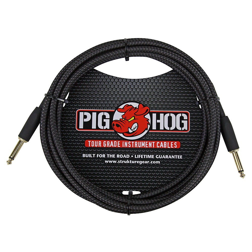 Pig Hog Instrument Cable Black Woven 1/4'' to 1/4'' (10 ft.) 10 ft. Black Woven