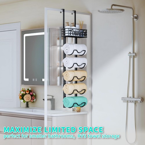 Over The Door Towel Rack - 6 Tier Wall Mount Rolled Towel Holder Storage Orga... - Picture 6 of 9