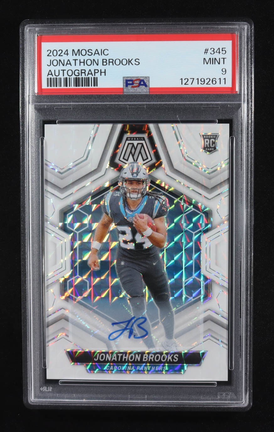 Jonathon Brooks 2024 Panini Mosaic Rookie Autographs Mosaic #345 RC (PSA 9)