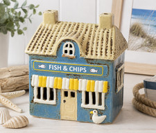 Ceramic Tealight Holder Fish Chip Shop Coastal Nautical Beach Candle House Decor