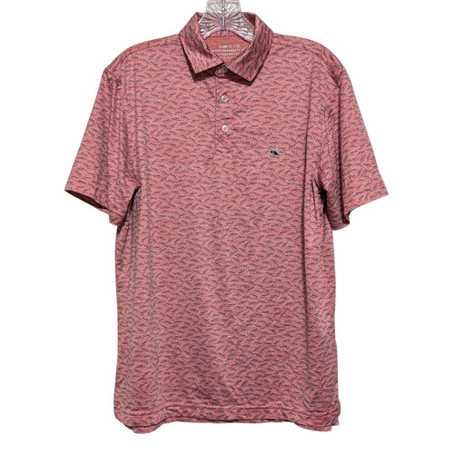 Vineyard Vines Sankaty Polo Golf Shirt Performance Fish Print Mens S Pink Preppy