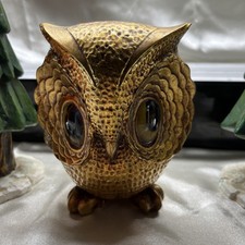 Pottery Owl Big Eyes Ceramic Gold Tone