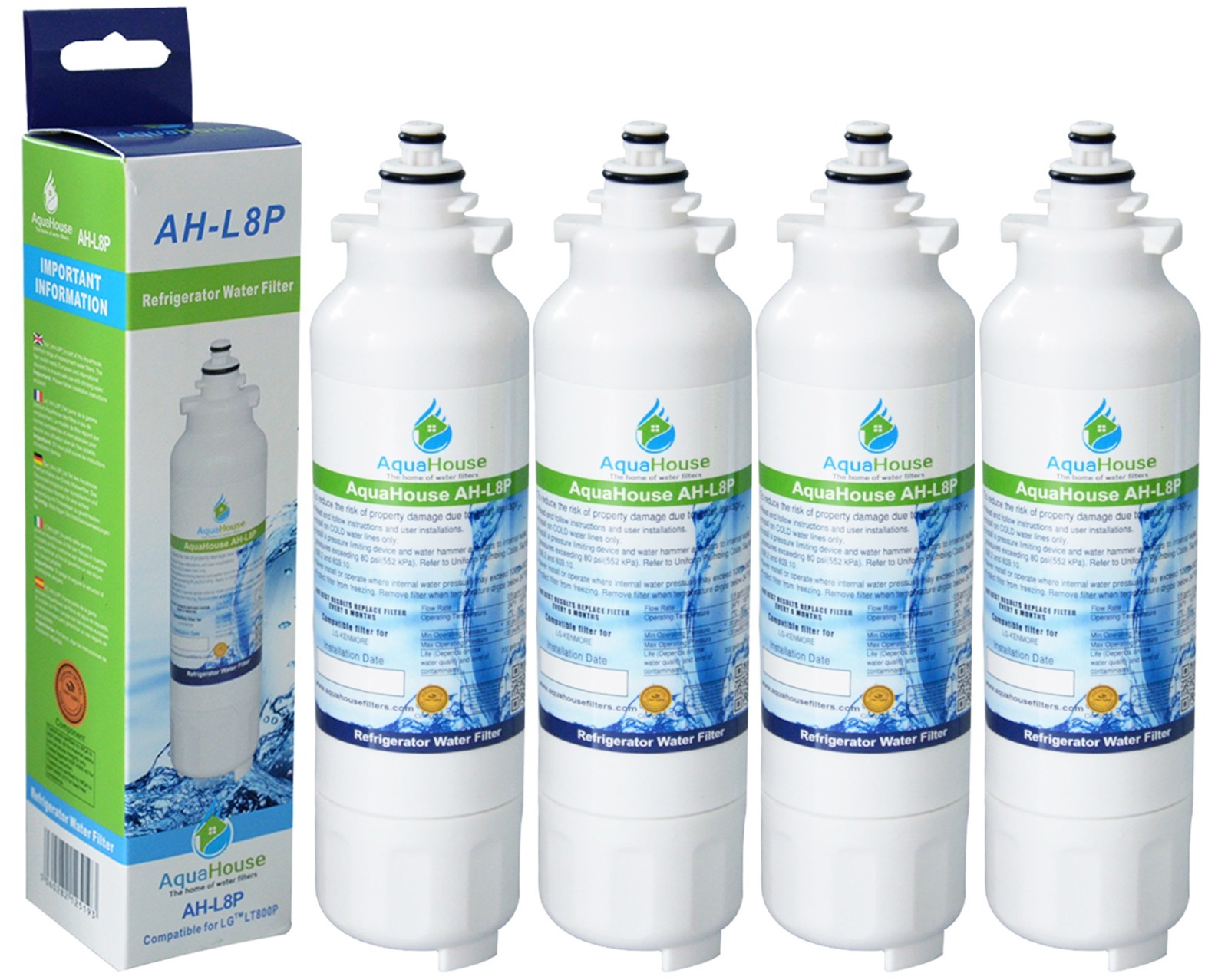 4x AH-L8P Compatible water filter for LG fridge LG LT800P LT800PC ADQ73613401