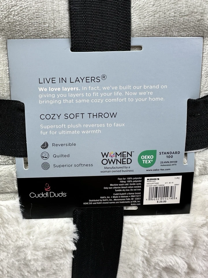 Cuddl Duds Plush Sherpa Throw Blanket Cuddle Cozy Live Soft Reversible Gray - Image 4 of 4