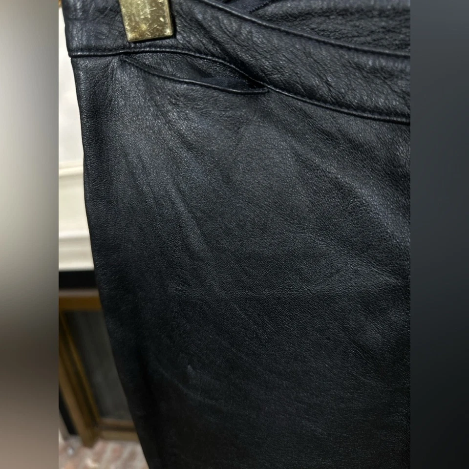 Pantalones de Cuero Express 9/10 Negro Piel de Cordero Pierna Recta Forrados Sin Elástico 29x31.5 Foto 3 de 4