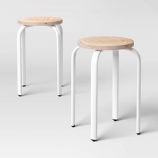 Set of 2 Plywood with Metal Base Stacking Stool White -