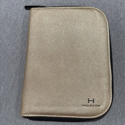 Halston Travel Jewelry Organizer Case Gold Pleather Secure Zip Around 9 x 7 x 1