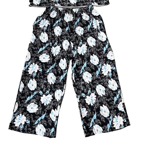 Brand New Women's Floral Pajama Set, Short Sleeve Top & Cropped Capri Pants L - Picture 7 of 9