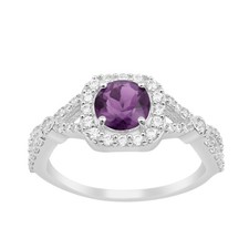 6MM Round Amethyst 925 Sterling Silver Solitaire Halo Split Shank Women Ring