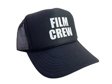 NEW FILM CREW BLACK WHITE HAT 5 PANEL HIGH CROWN TRUCKER SNAPBACK VINTAGE