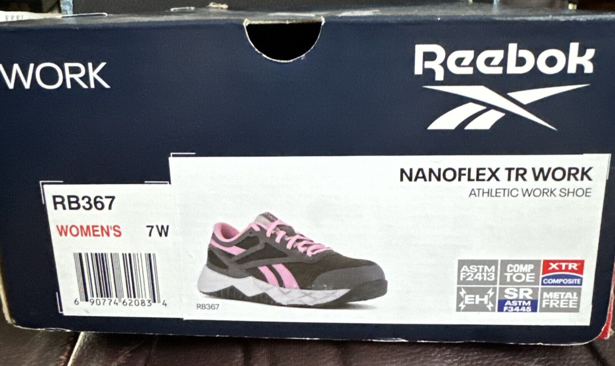 Reebok Work Womens Nanoflex TR Work Shoe Black/Pink/Gray NK Steel
