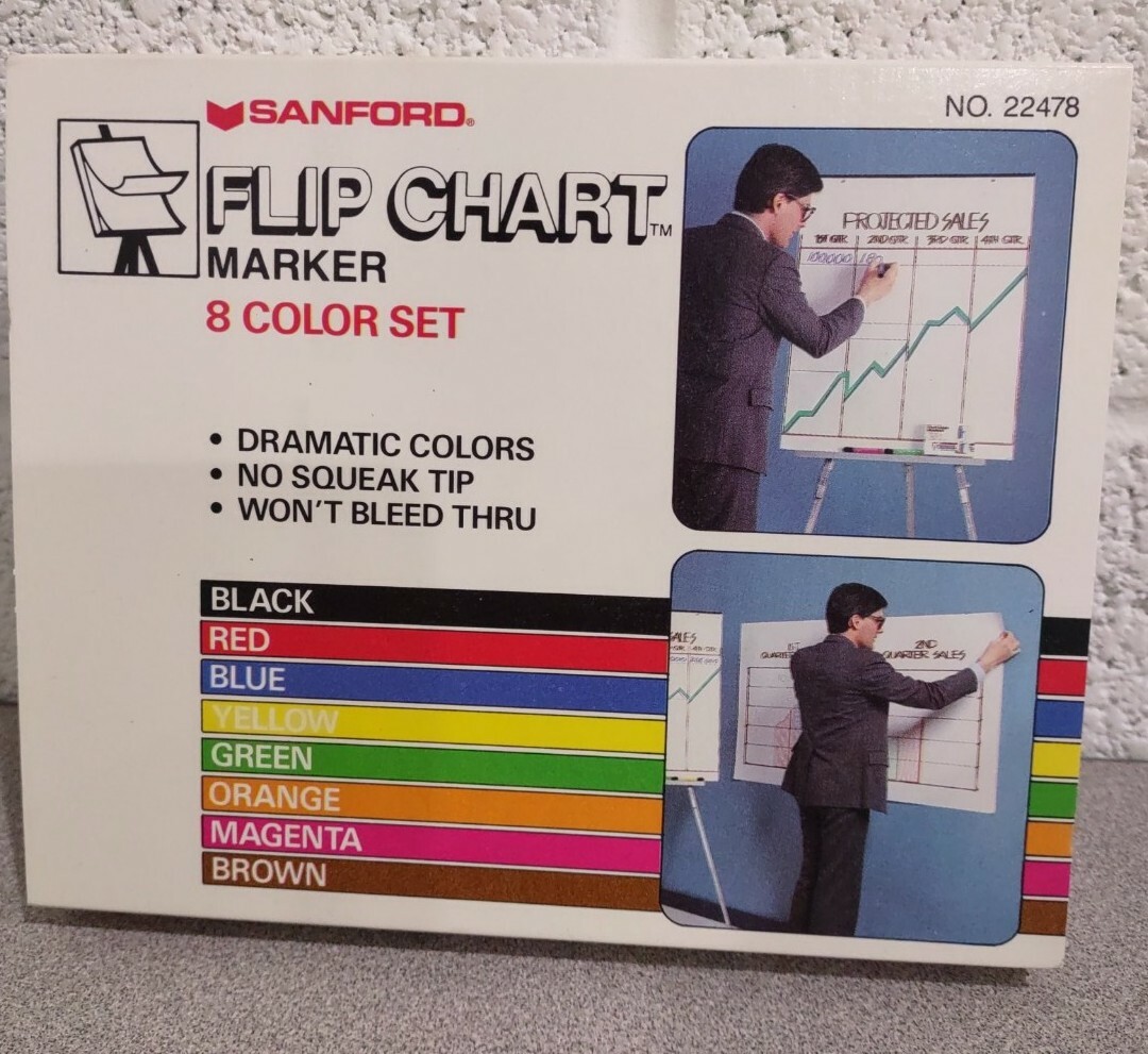 Vintage Sanford Flip Chart Marker 8 Color Set #22478 - New