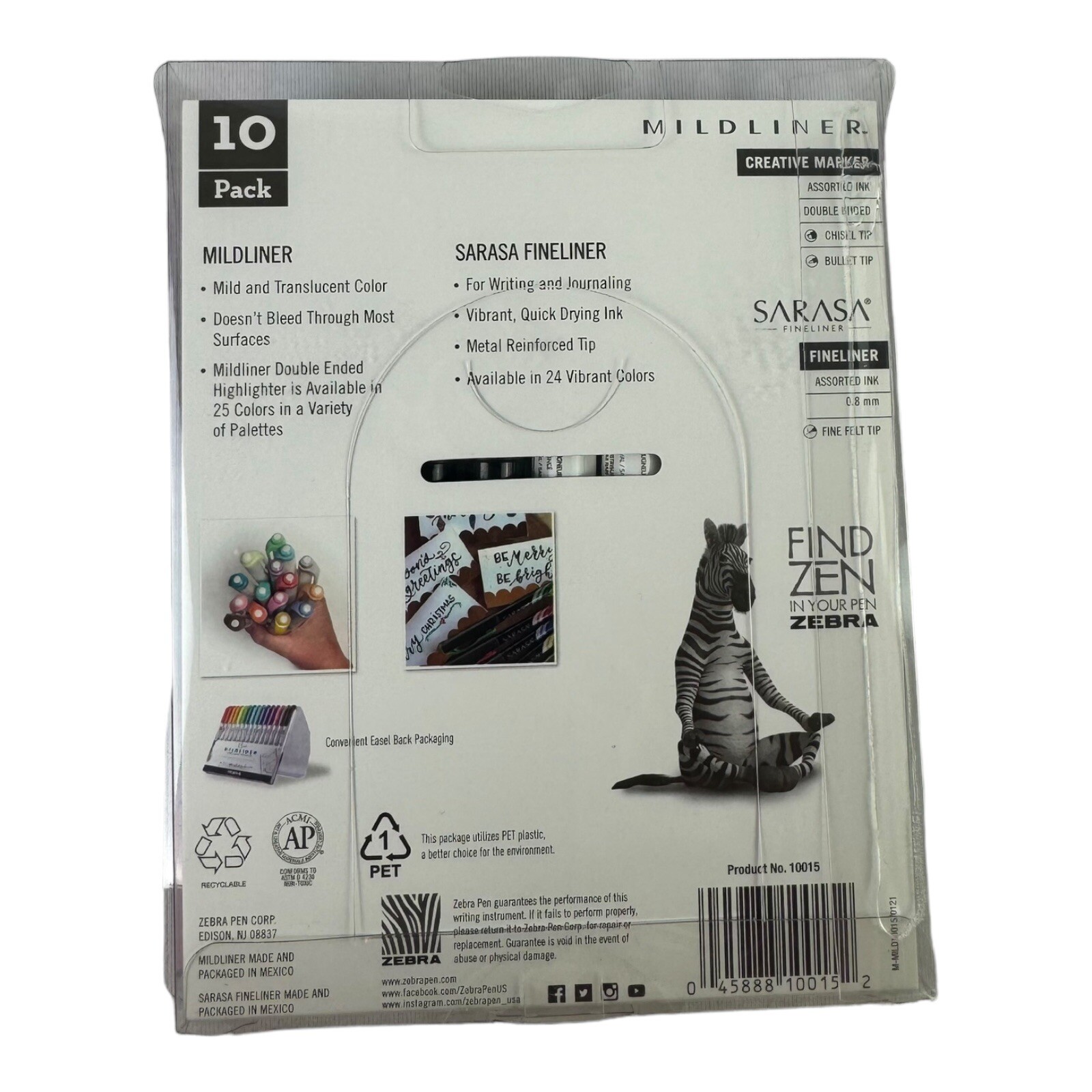 Zebra creative Pen Set, Sarasa Fineliner, Mildliner Markers, 10/Pk,  (ZEB10015