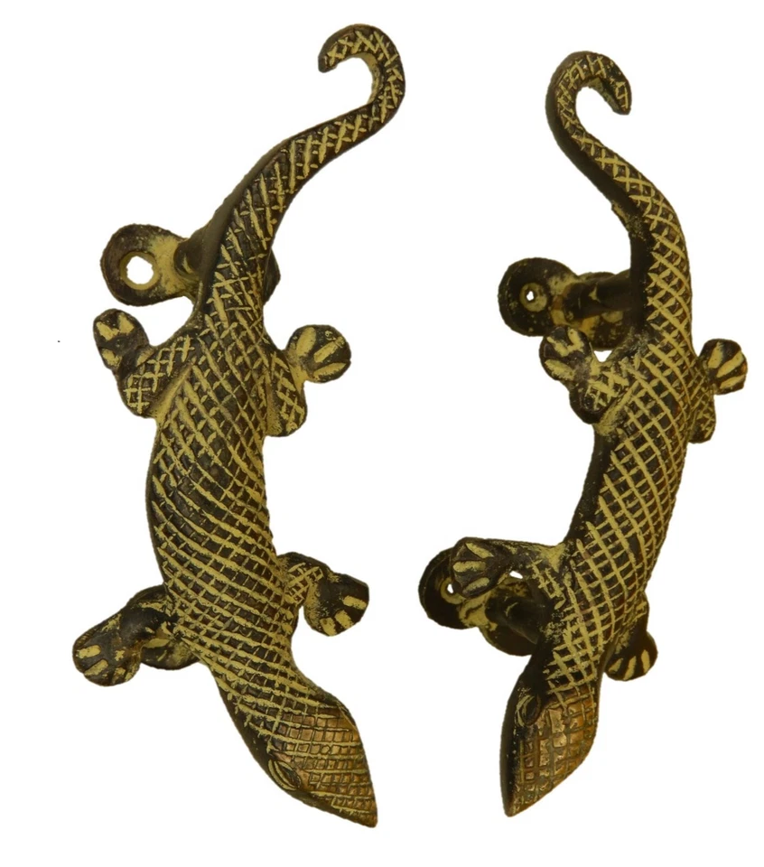 Желтая резная ящерица в старинном стиле ручной работы латунная ручка для двери окна - Изображение 4 из 4