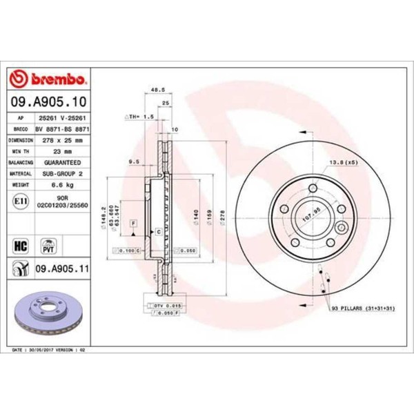 Brembo Bremsscheiben Vorne FüR Ford Focus III Turnier C-Max II 1.0 Ecoboost 1.6-image