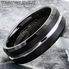 Tungsten Carbide Men's Ring Black Thin Silver Line Band Corrections Officer